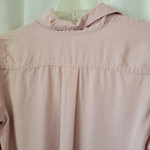Chaps Pink Blouse Medium Button Front long sleeves Lyocell pockets Flowy EUC - Picture 6 of 9